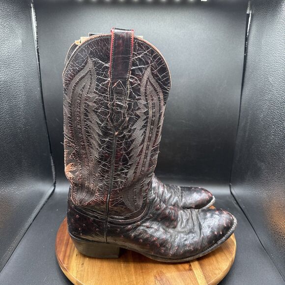 Lucchese 2000 Ostrich Black Cherry Mens Size 10.5 D Cowboy Boots T3116R4 - Picture 3 of 11